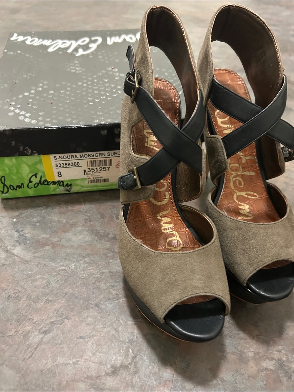 Sam Edelman Tan & Black Leather Suede Platform Heels Size 8 BRAND NEW BOX Size 8 - Picture 13 of 16